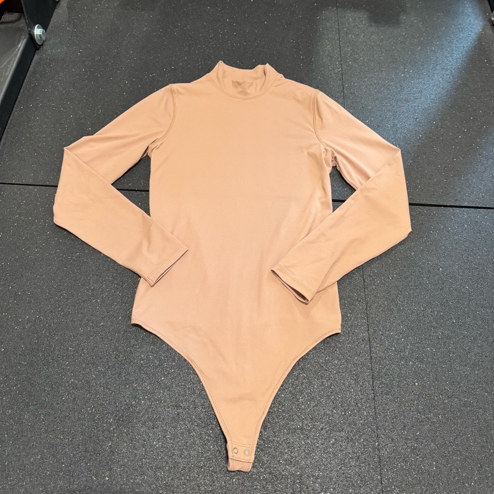 Abercrombie & Fitch Long Sleeve Mock Neck Bodysuit Neutral Tan M